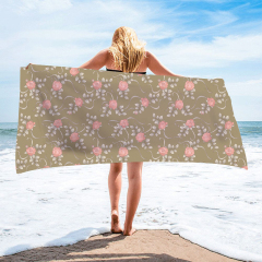 Rose with grey green background square beach towel