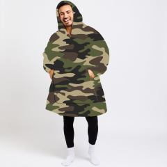 Military green camouflage wearable hoodie blanket