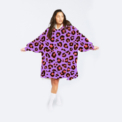 Leopard print on purple background wearable hoodie blanket