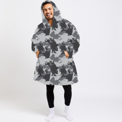 Grey background camouflage wearable hoodie blanket
