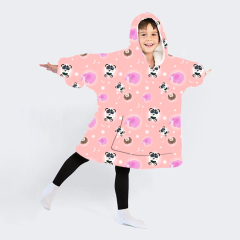 Red panda with pink background wearable hoodie blanket