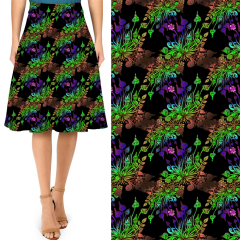 Colorful flowers and plants on a black background skirt