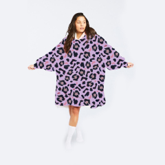 Leopard print on a light pink background wearable hoodie blanket