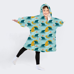 Small shark with blue bottom wearable hoodie blanket