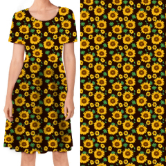 Sunflower with black background T-Shirt Dress