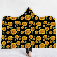 Sunflower with black background hoodie blanket