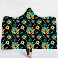 Dreamy flower with black background hoodie blanket