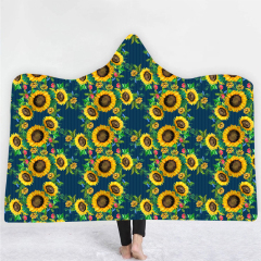 Sunflower on navy blue background hoodie blanket