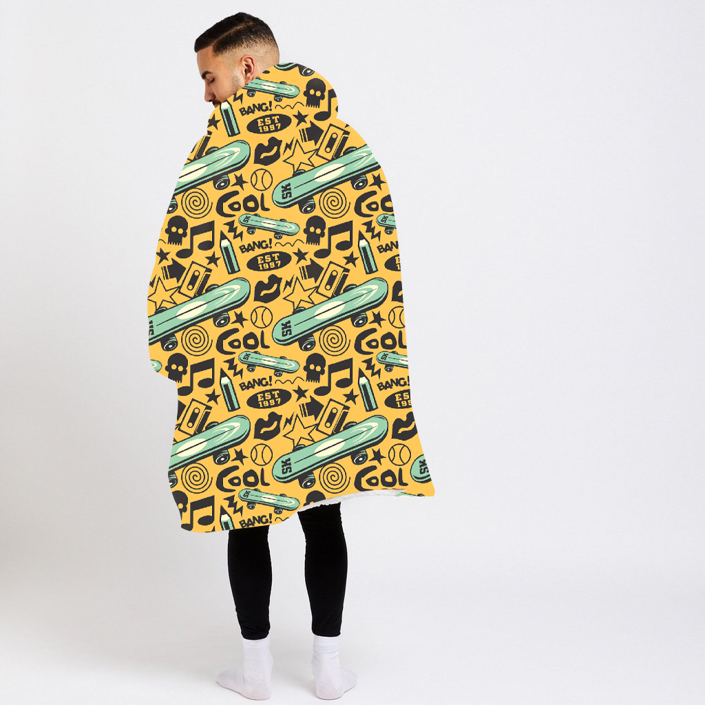 Yellow bottom skateboard hip hop wearable hoodie blanket