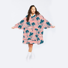 Coconut trees with pink stripes wearable hoodie blanket