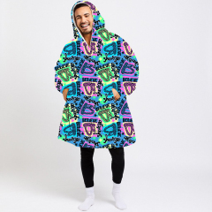 Hip hop with light blue background wearable hoodie blanket