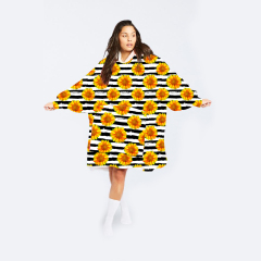 Sunflower with black and white stripes wearable hoodie blanket