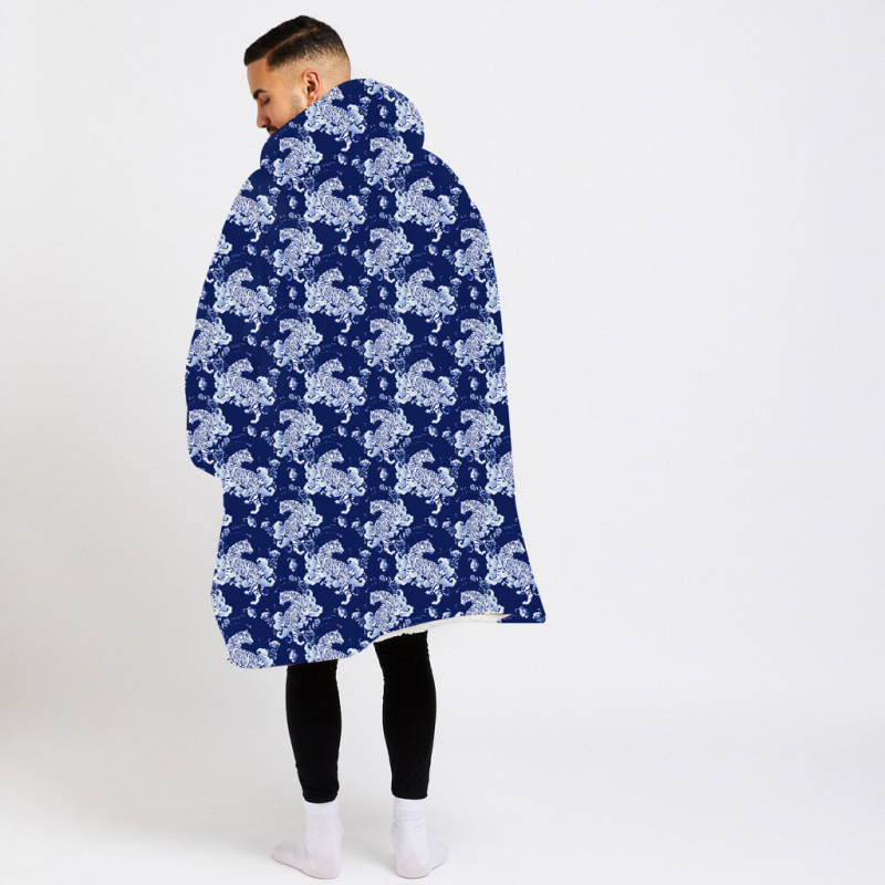 Deep blue bottom spray wearable hoodie blanket