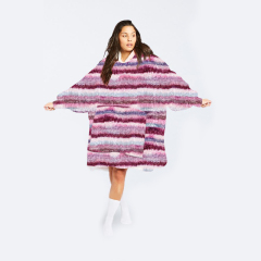 Pink stripe wearable hoodie blanket