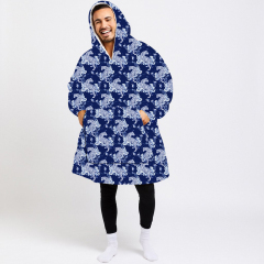 Deep blue bottom spray wearable hoodie blanket