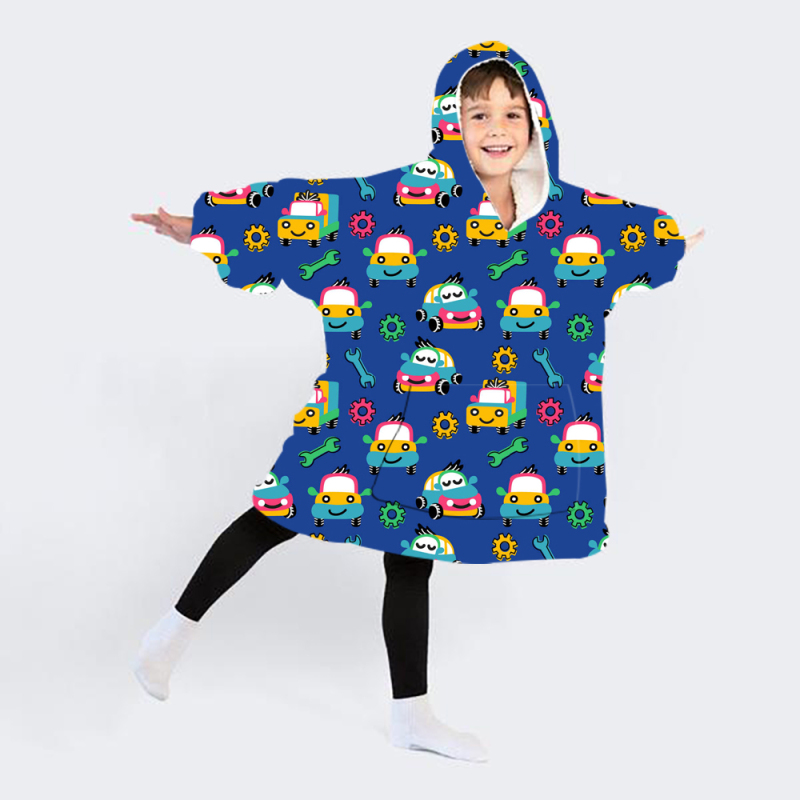 Blue bottom car wearable hoodie blanket