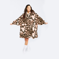 Leopard print on yellow background wearable hoodie blanket