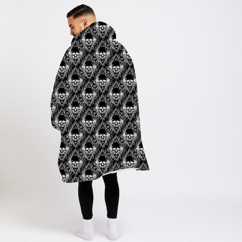 Skull with gray background wearable hoodie blanket
