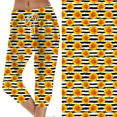 Sunflower with black and white background capri jogger