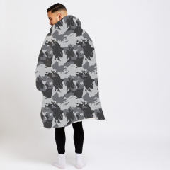 Grey background camouflage wearable hoodie blanket