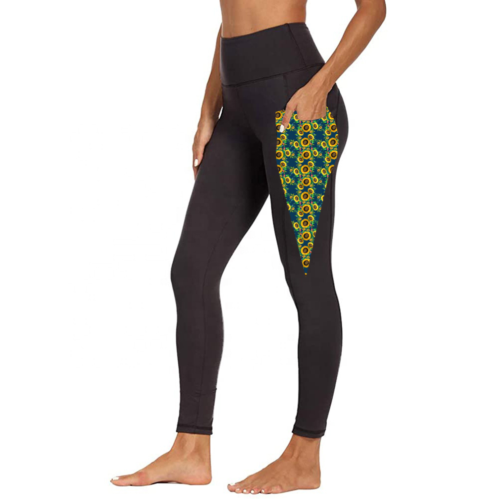 Black green sunflower pocket leggings