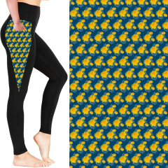 Black Blue Daisy pocket print leggings