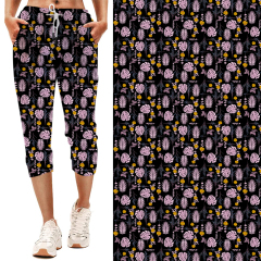 whtie-Floral print capri jogging pants