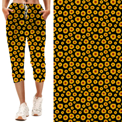 Black-Sunflower printing-capri jogger