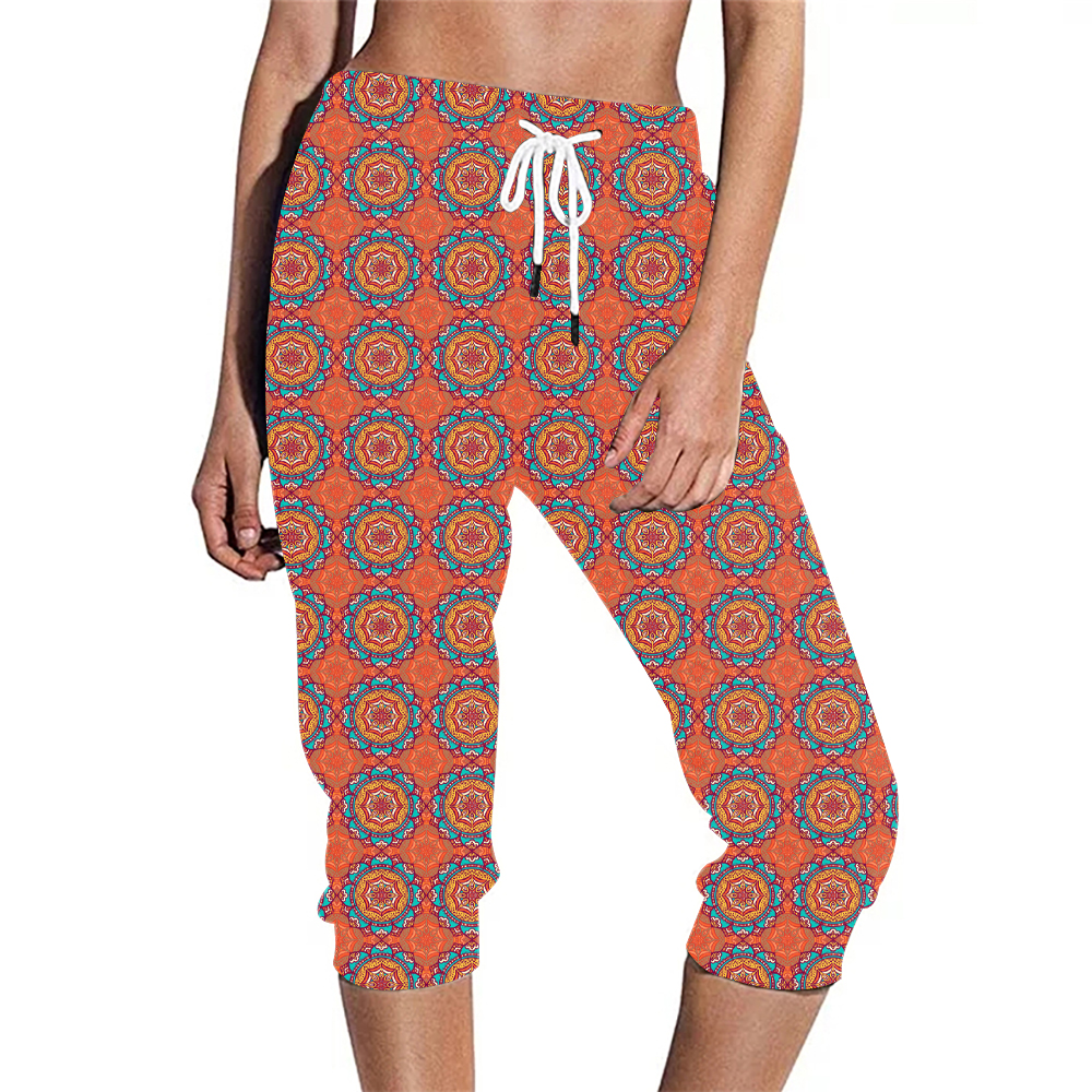 Orange-Kaleidoscope print-capri jogger