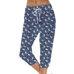 Blue-Shark printing-capri jogger