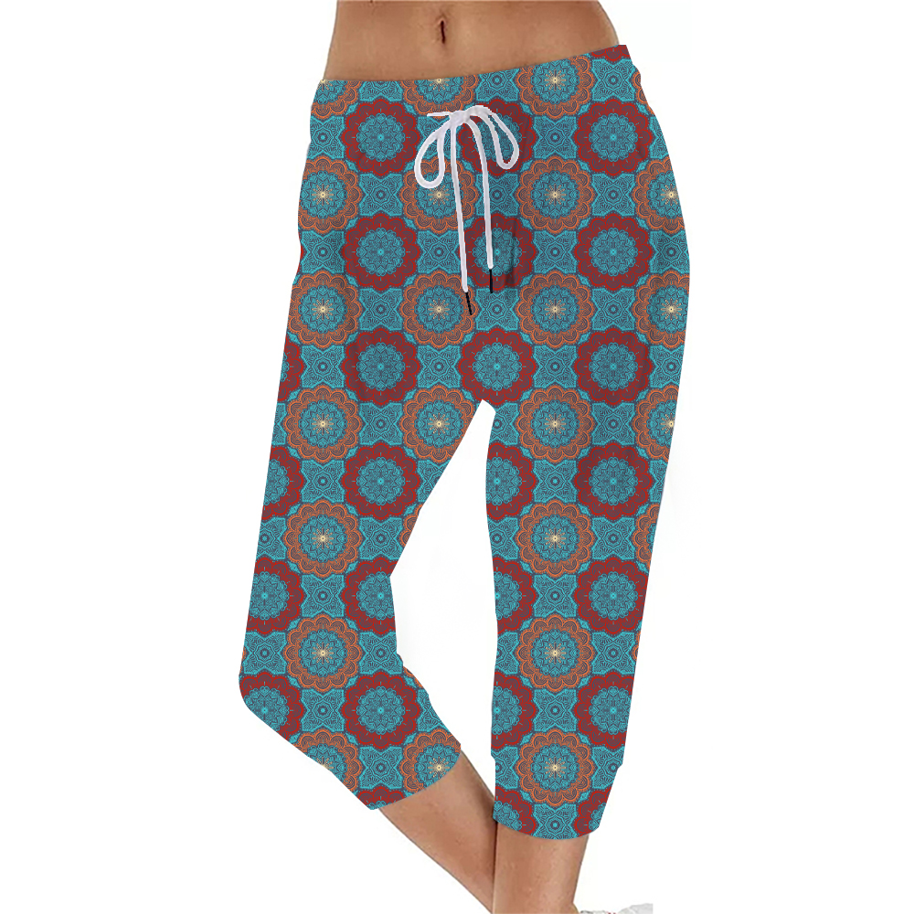 White-Kaleidoscope print-capri jogger