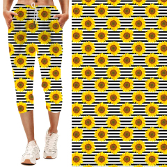 White- Striped sunflower print-capri jogging pants