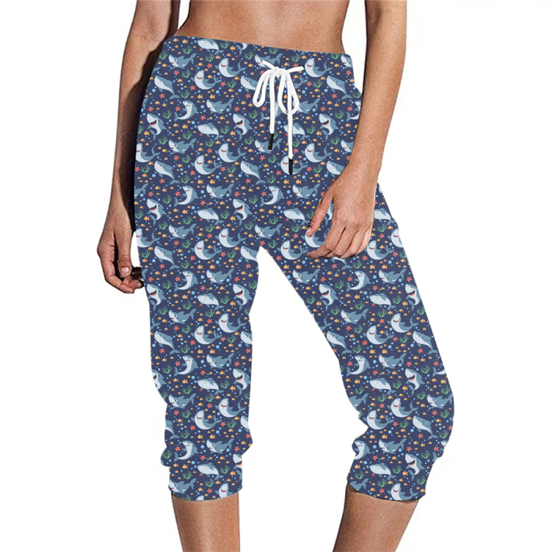 Blue-Shark printing-capri jogger