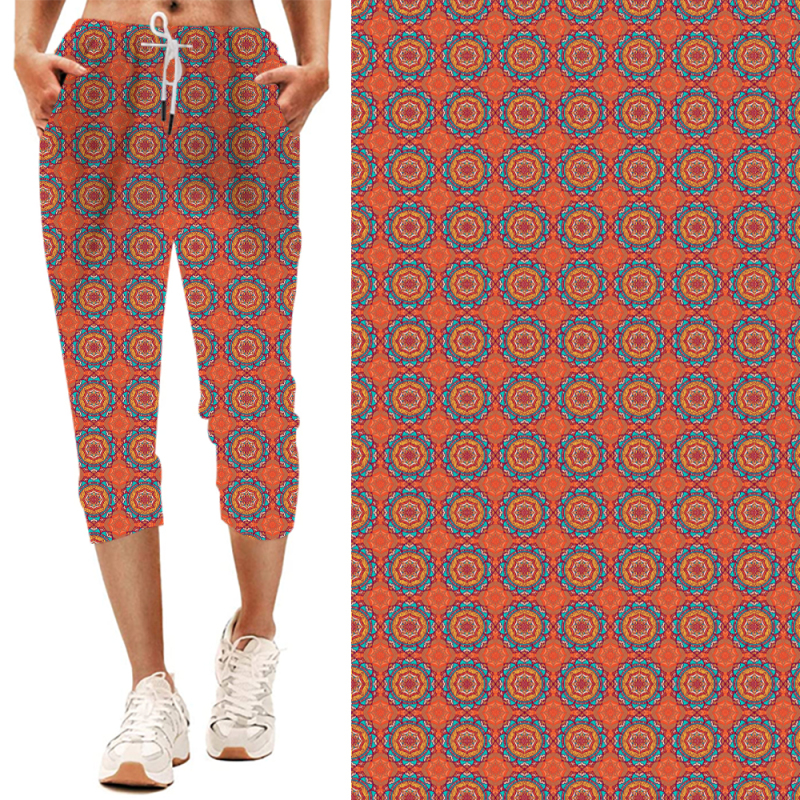 Orange-Kaleidoscope print-capri jogger