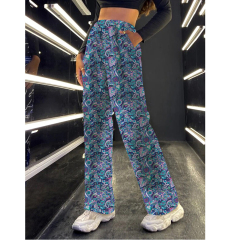 Blue-Petals printing-lounge pant