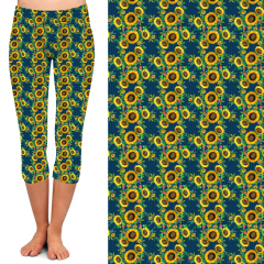 Blue and yellow sunflowers capri high waist leggings