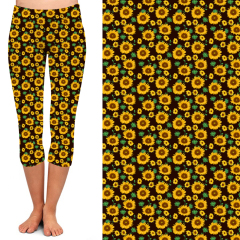 Green and yellow sunflowers capri high waist leggings