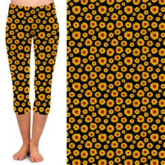 Black and yellow chrysanthemums capri high waist leggings