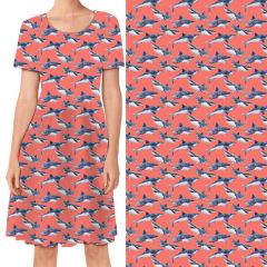 Red and blue whale print dress