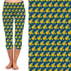 Blue and yellow chrysanthemums capri high waist leggings