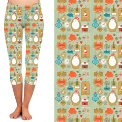 Light green and Santa Claus elk capri high waist leggings