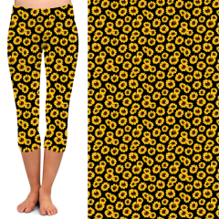 Yellow sunflower capri high waist leggings
