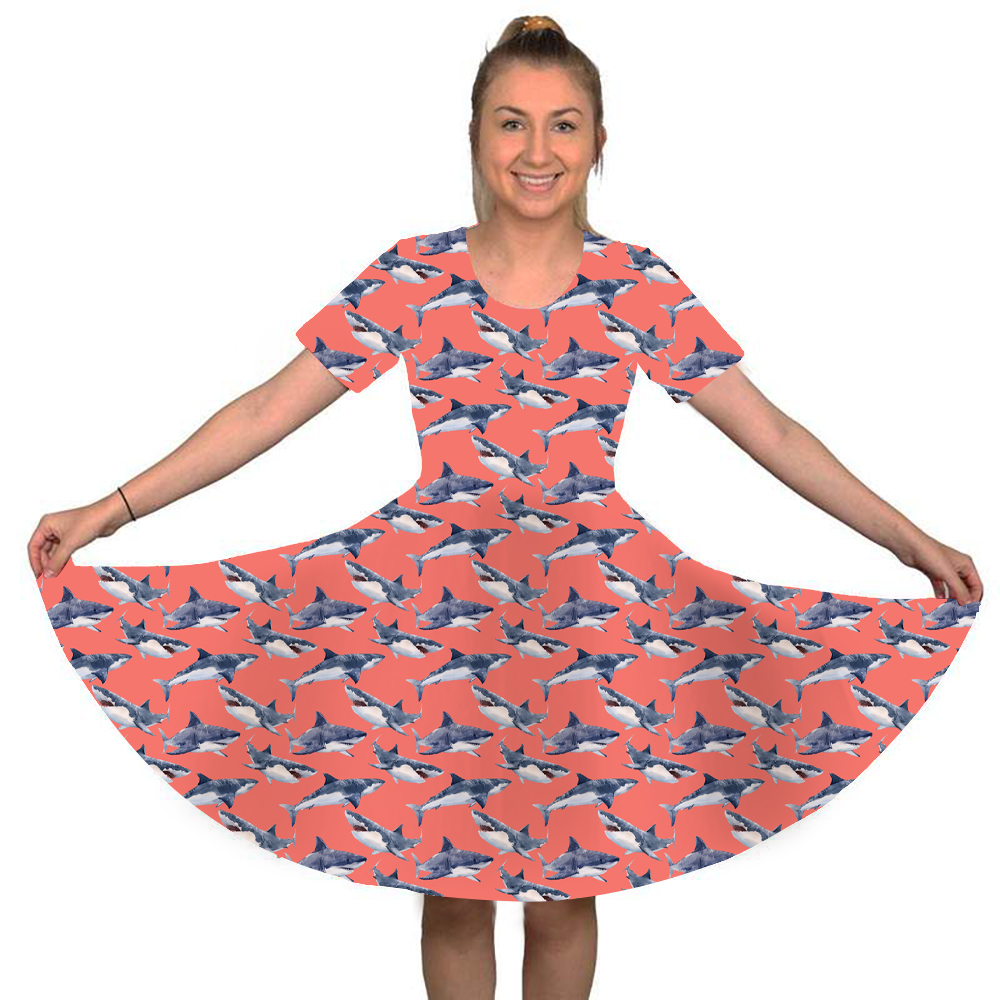 Red and blue whale print dress