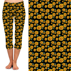Black and yellow chrysanthemums capri high waist leggings