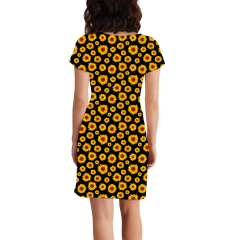 Black orange sunflower print Dorothy Dress