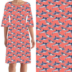 Red and blue whale print curie dress