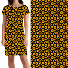 Black orange sunflower print Dorothy Dress