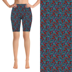Red and blue flowers biking shorts
