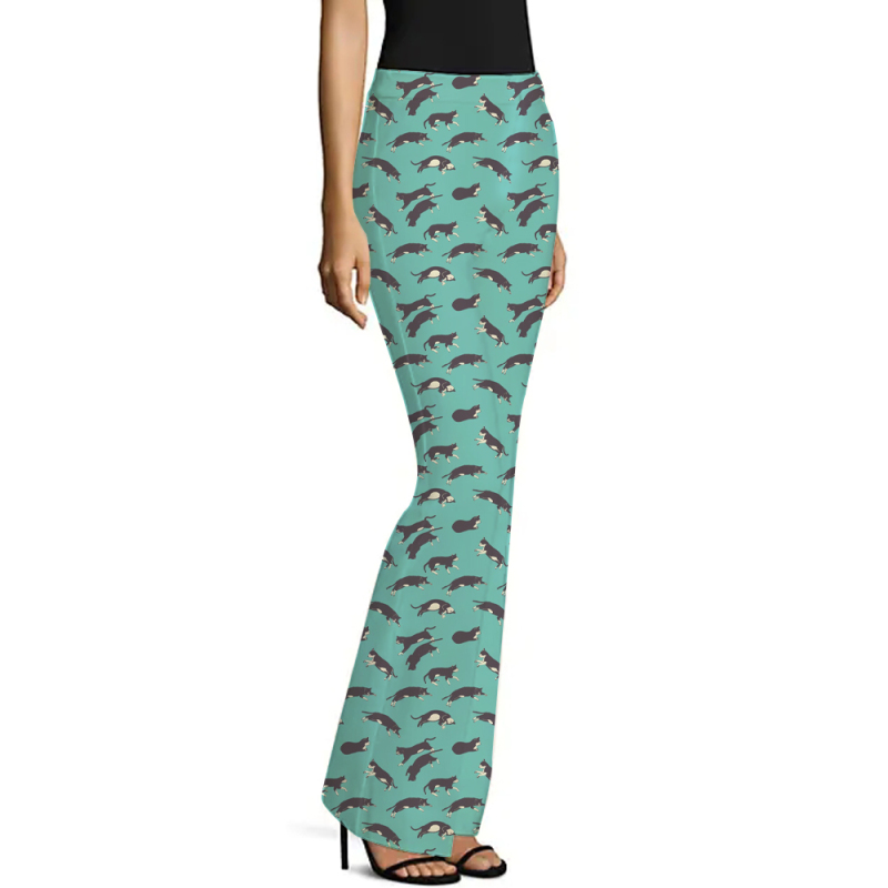 Green cat printing-flares pants