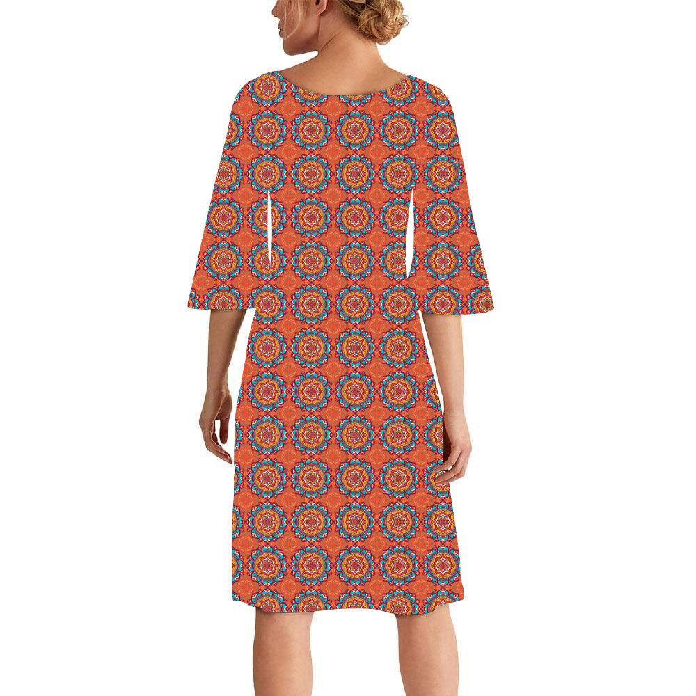 Orange floral print curie dress